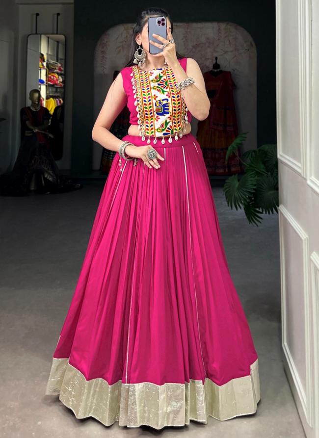 Rayon Pink Festival Wear Gamthi Work Ready To Wear Lehenga Choli